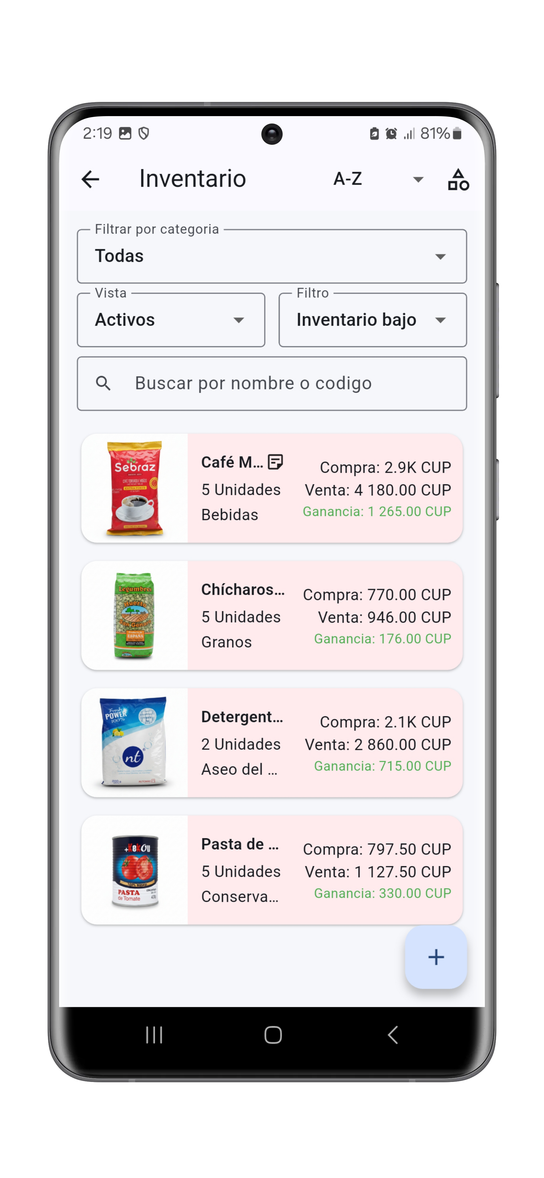 Alertas de inventario bajo